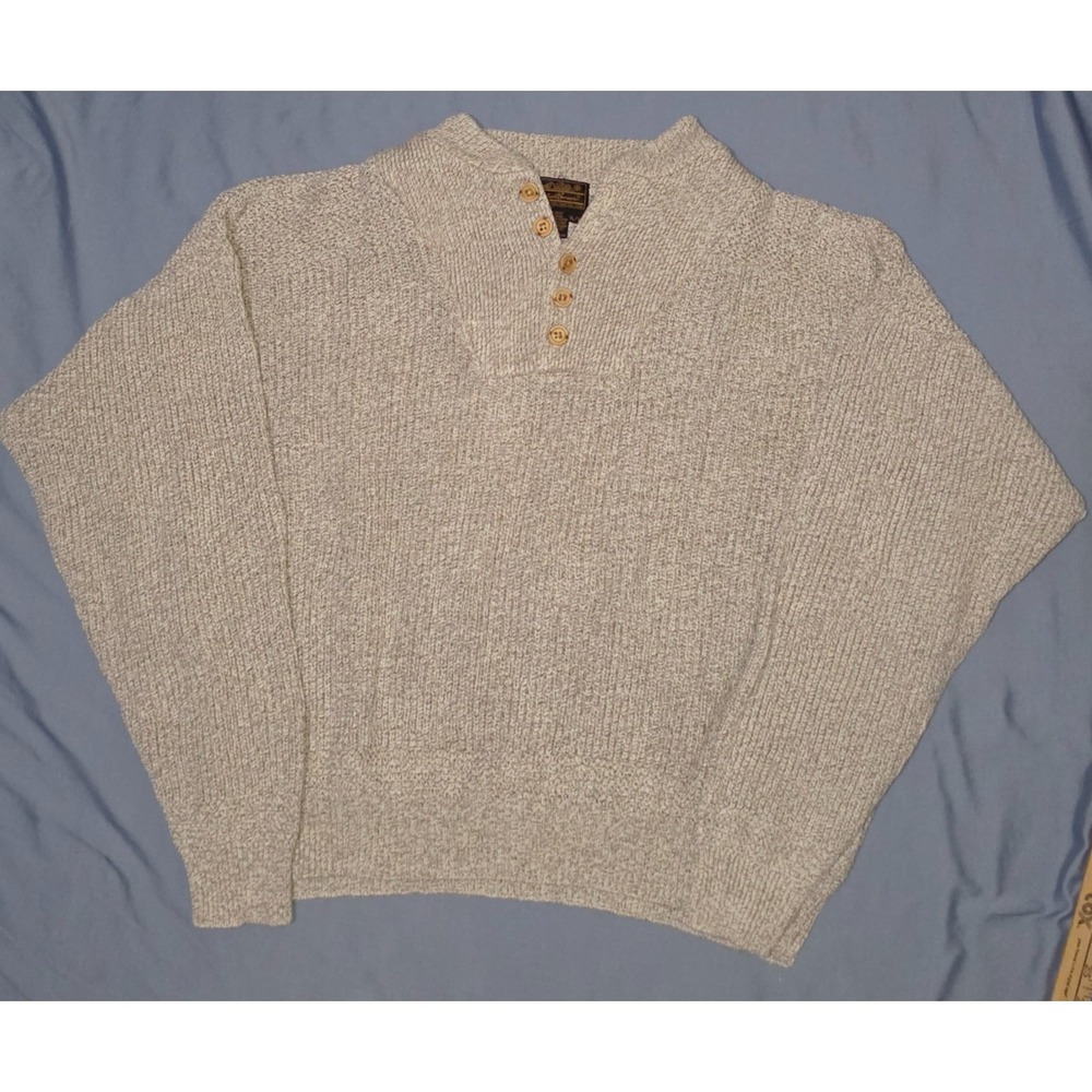 VINTAGE Eddie Bauer Henley Knit Sweater Grey Sz XL 90s‎ Preppy Heritage